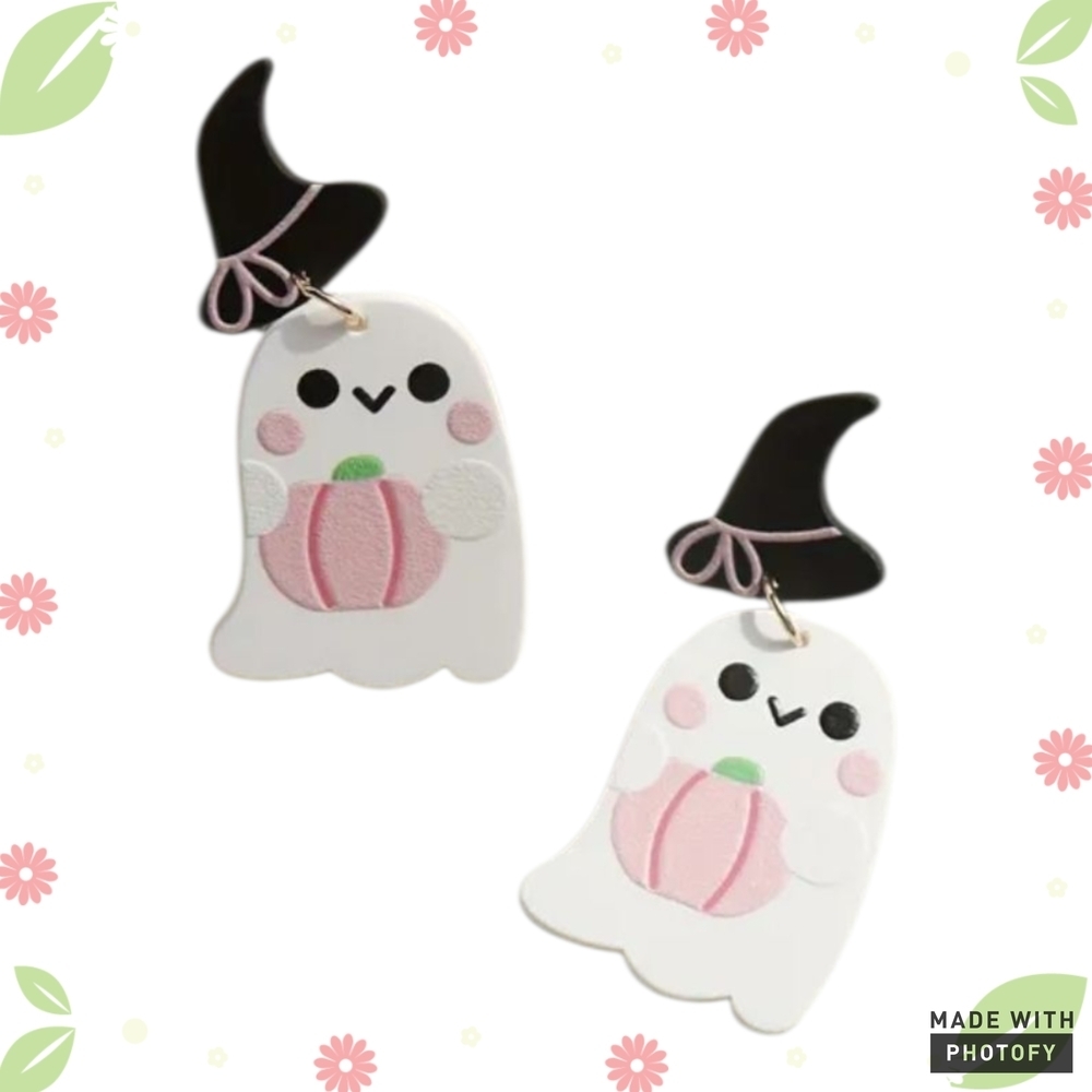 Cute Ghost Earrings with Witch Hat